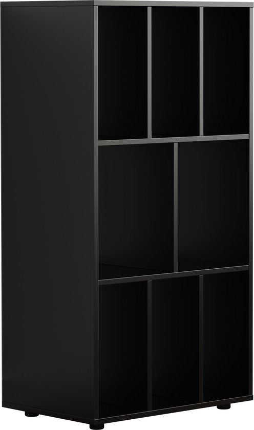 VDD - Étagère à compartiments - Étagère de rangement pour vinyles LP - Étagère à disques - Étagère de rangement - Étagère à disques - Bibliothèque - 8 compartiments – noir