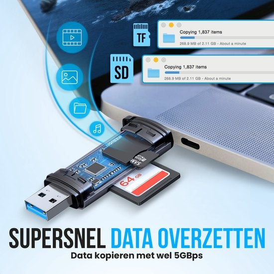 Strex Card Reader - Lecteur de cartes - USB 3.0/USB C - 2-en-1 - Carte SD/Carte TF - Lecteur de cartes mémoire