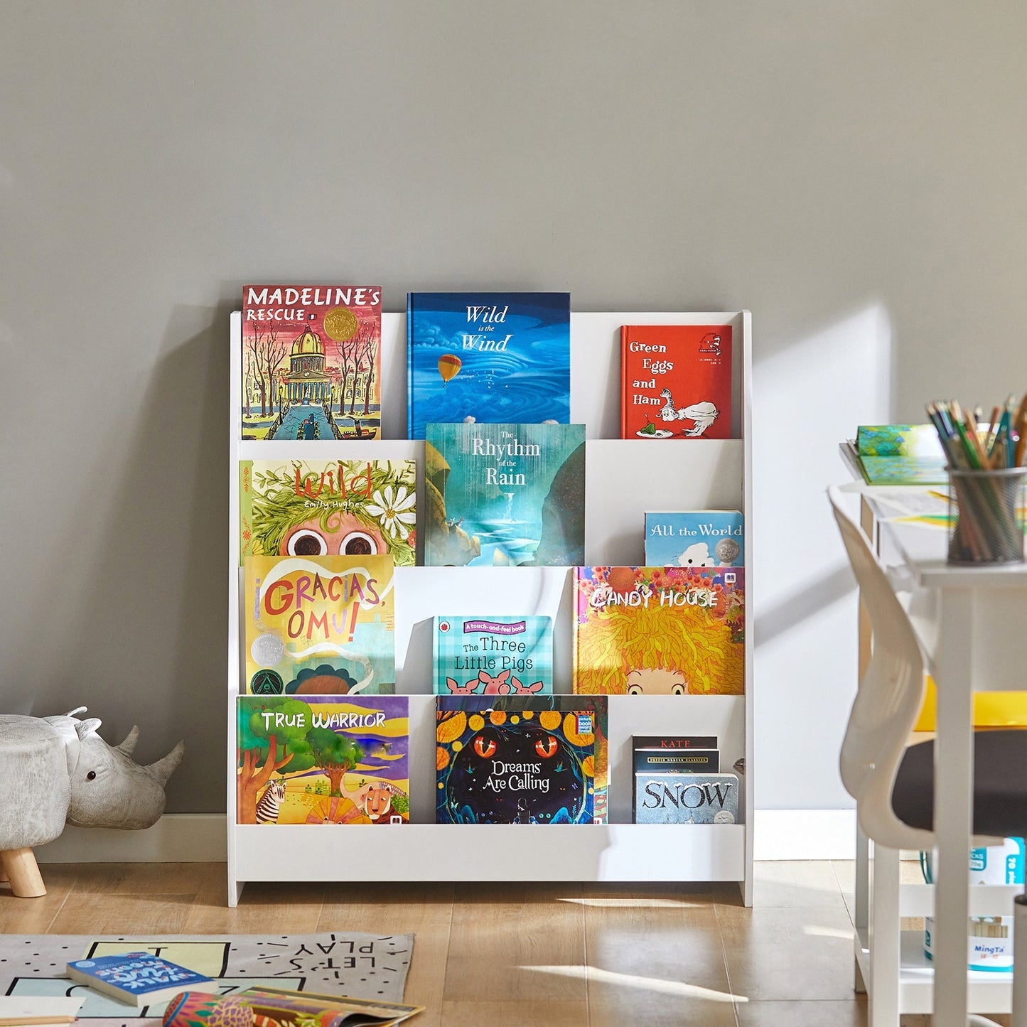 SoBuy Bibliothèque Enfant - 4 compartiments de rangement - Blanc - 80x30x88 cm