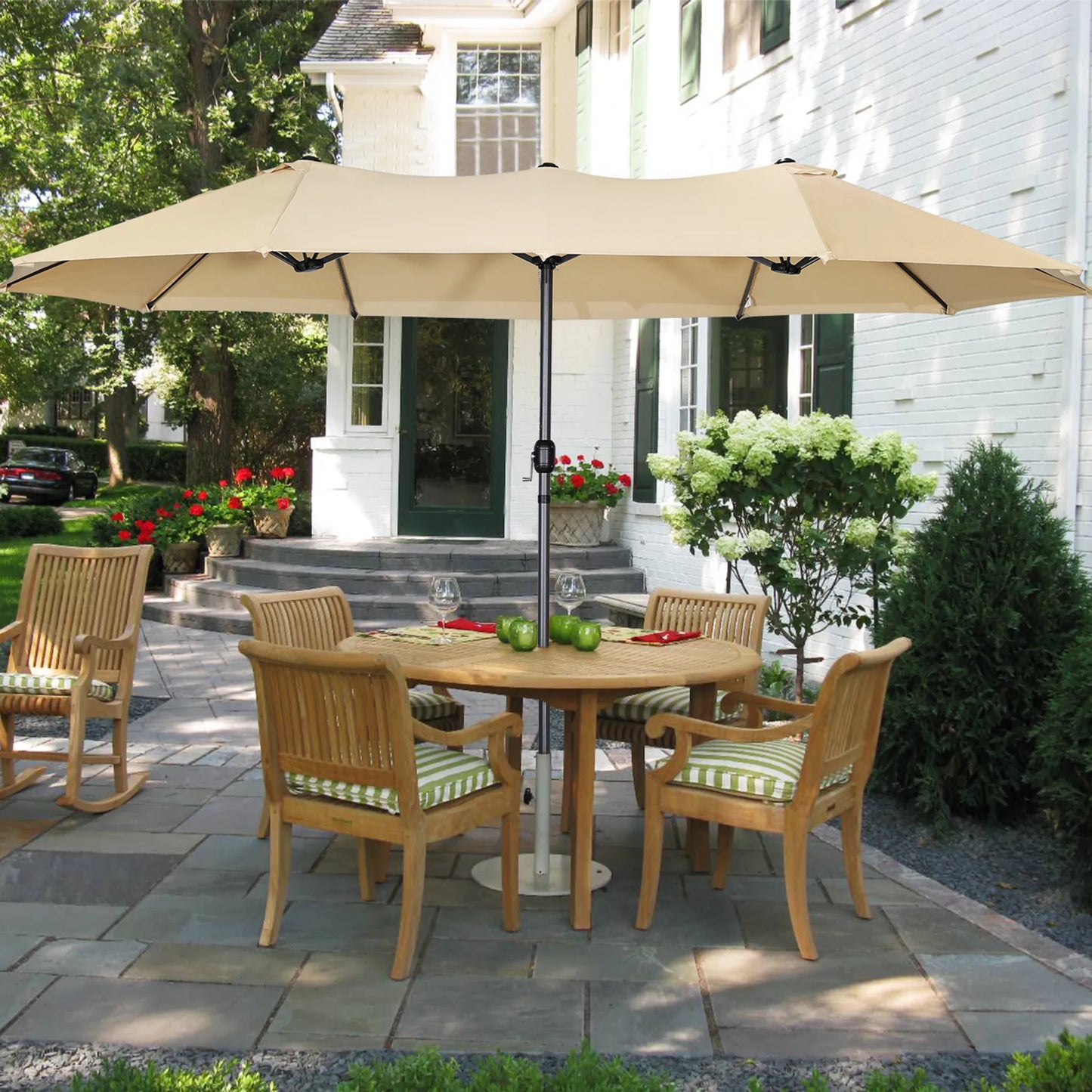 Parasol double Angel Living - 460 x 270 cm - avec manivelle - UPF 50+ - beige