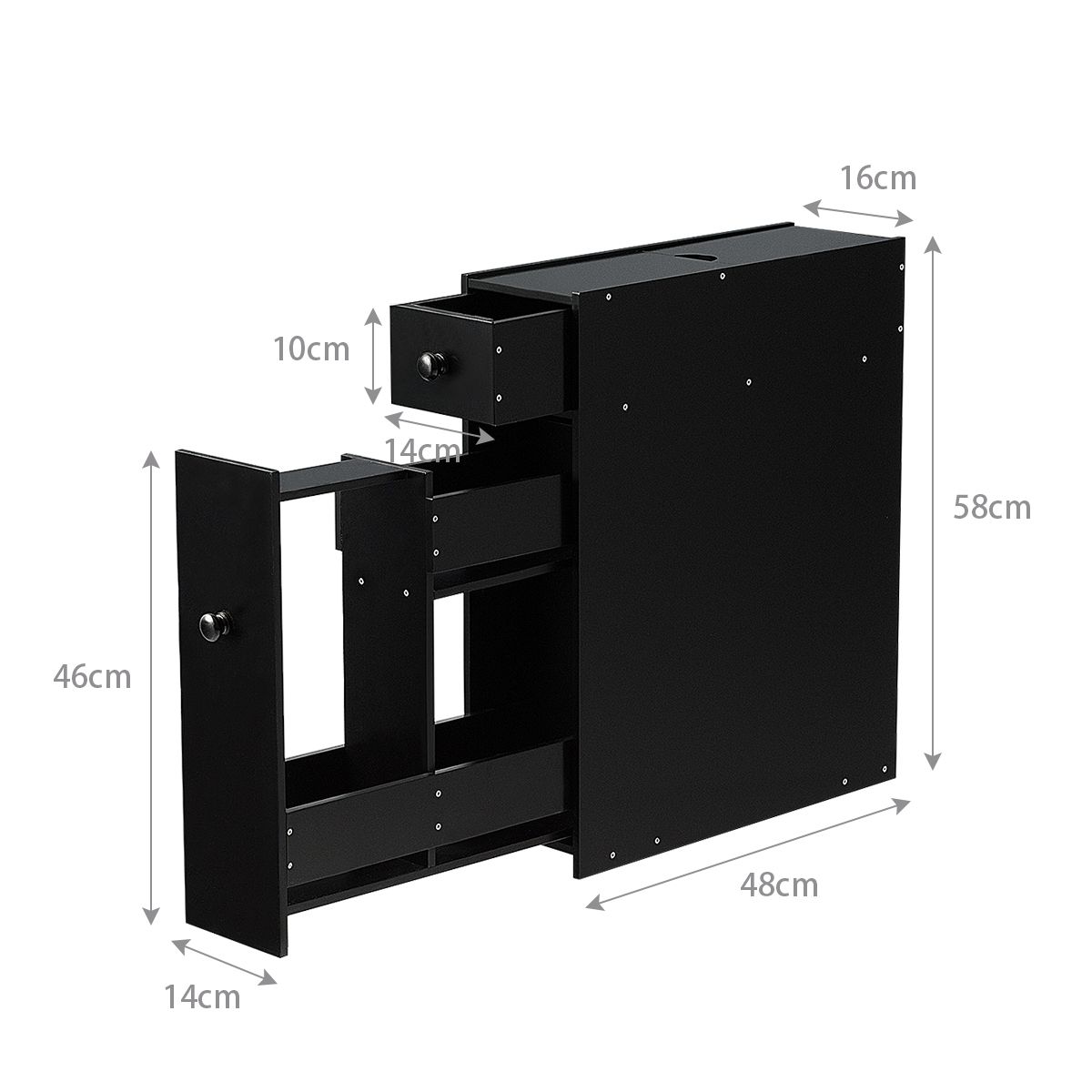 Coast Meuble de salle de bain compact - Multifonctionnel - 48 x 16 x 58 cm - MDF - Noir