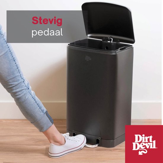 Poubelle à pédale Dirt Devil 30 litres - Mécanisme « Soft Close » - Poubelle avec bac amovible - pour la cuisine et la salle de bains - 34,5 x 32,5 x 61,5 - Acier inoxydable - Noir