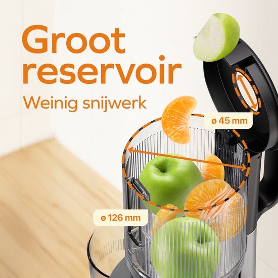KitchenBrothers Slowjuicer - Vertical - Presse-agrumes - Presse-légumes et fruits - 126 mm - 750 ml - Gris