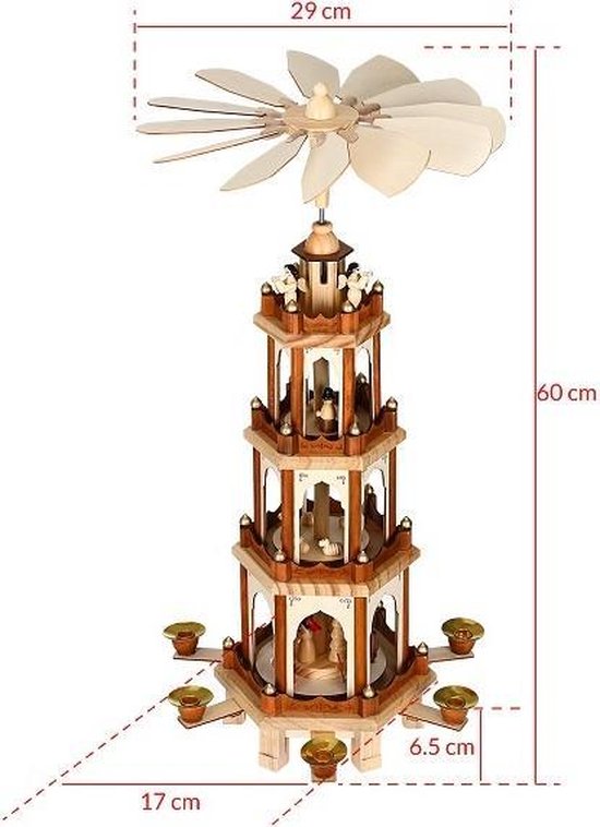 Spielwerk Pyramide de Noël XL - Peint à la main 60x17x20cm - Marron