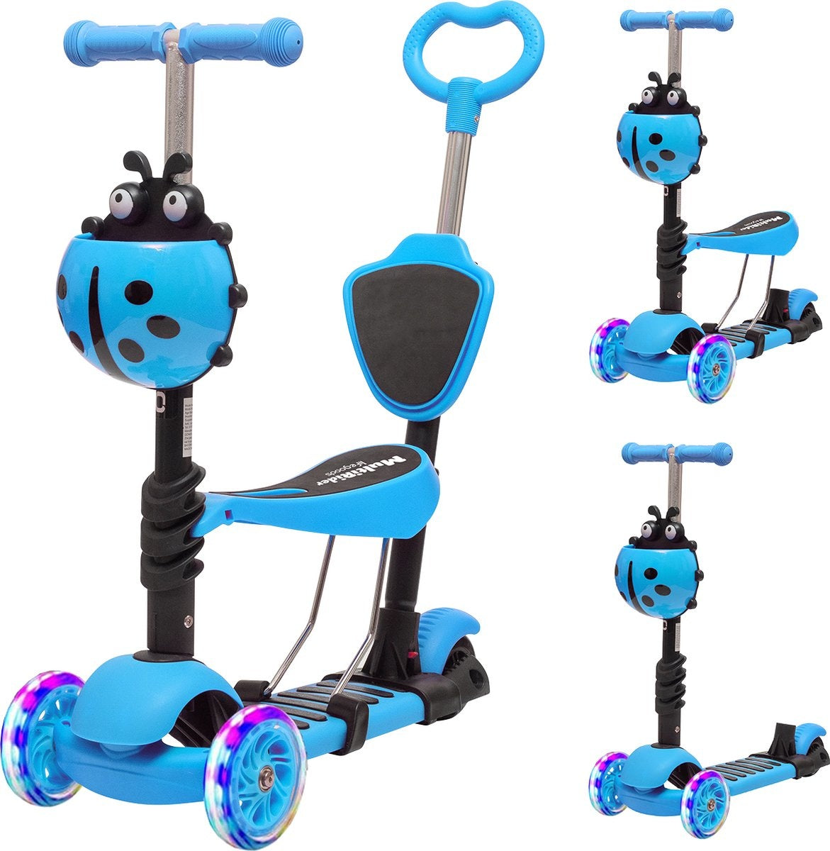 LifeGoods MultiRider - Scooter pour enfants avec barre de poussée - 3 -8 ans - Garçons/Filles - 3 roues lumineuses - Bleu