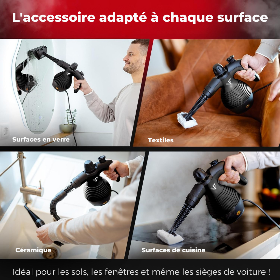 Nettoyeur vapeur à main – Réglage de la vapeur – Comprend 10 accessoires – Réservoir de 350 ml – Noir