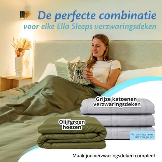 Housse pour la couverture d'aggravation d'Ella 200 x 200 CM - 11 KG & 13 KG - Housse en 100% coton biologique - Vert olive