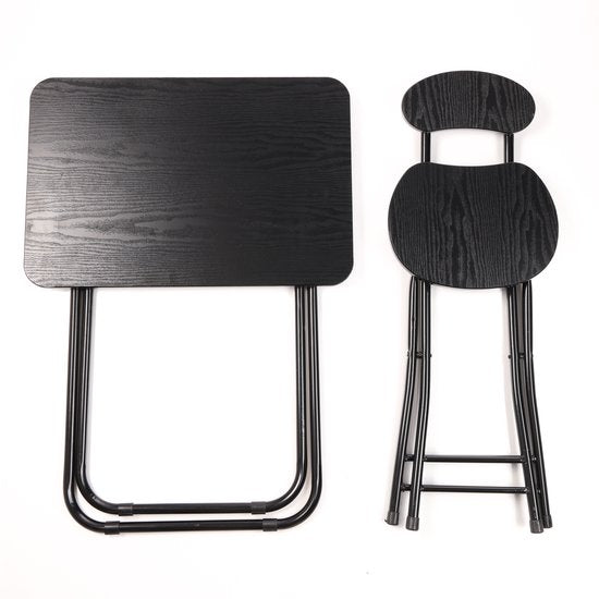 Ceruzo Table pliante pour enfants avec chaise - Noir - Pliable - MDF - Métal