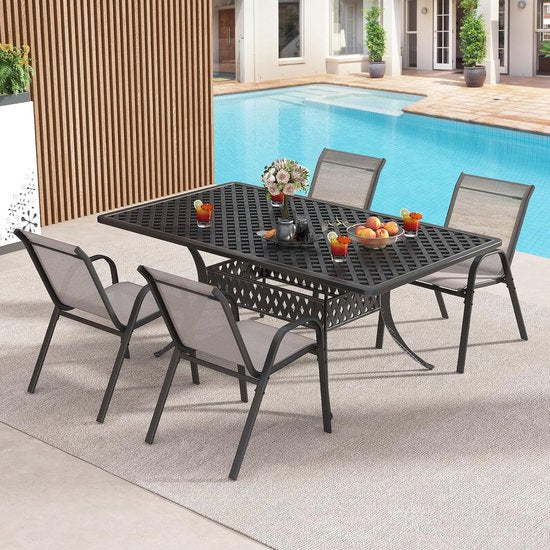 COSTWAY Lot de 4 chaises de jardin empilables, chaises empilables en textile et structure métallique, chaises de terrasse avec accoudoirs, chaises de balcon, charge jusqu'à 150 kg, 56 x 70 x 84 cm, gris