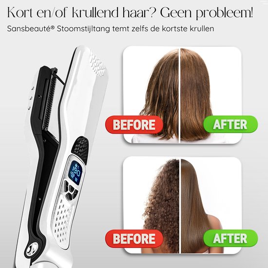 Sansbeauté® Steam Straightener - Lisseur à vapeur - Plaques larges - Lisseur professionnel - Lisseur à vapeur - Blanc