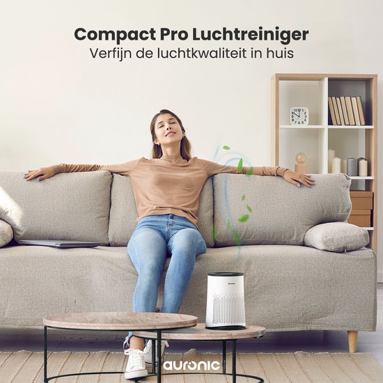 Auronic Air Purifier Compact Pro - Avec filtre HEPA 13 - 150 m³/h - 30 m² - Fonction aromathérapie - 3 niveaux - Purificateur d'air - Blanc
