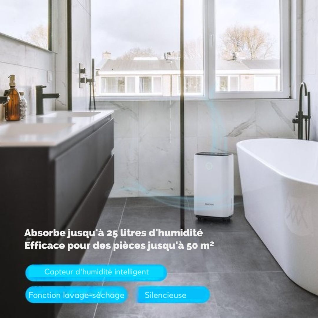 Déshumidificateur Auronic - Série compacte - 25L par jour - Fonction Lavage-Séchage - Chambre à coucher, salle de bain et salon - Blanc