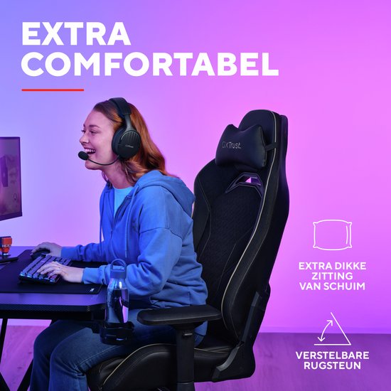 Trust GXT 721 Ruya Pro - Fauteuil gaming haut de gamme et confortable - Accoudoirs 4D - Soutien lombaire intégré - Réglable jusqu'à 150 kg - Noir