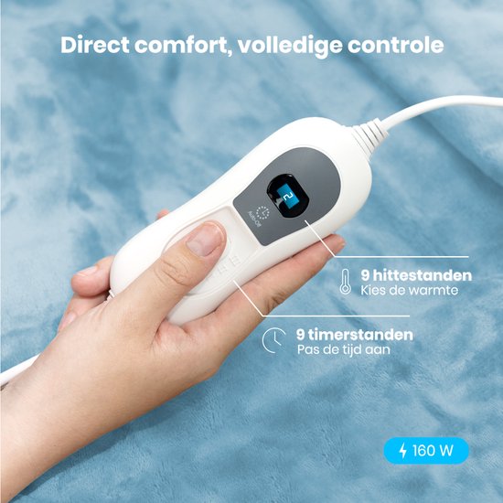 Couverture électrique Auronic - 200 x 180 cm - Couverture chauffante - 2 personnes - 3 niveaux de chaleur - Couverture - Avec minuterie - Couverture chauffante - Bleu clair
