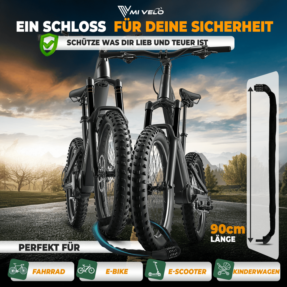 MIVELO Chaîne de vélo avec cadenas - 90 cm - Acier - Noir - Sûre et universelle