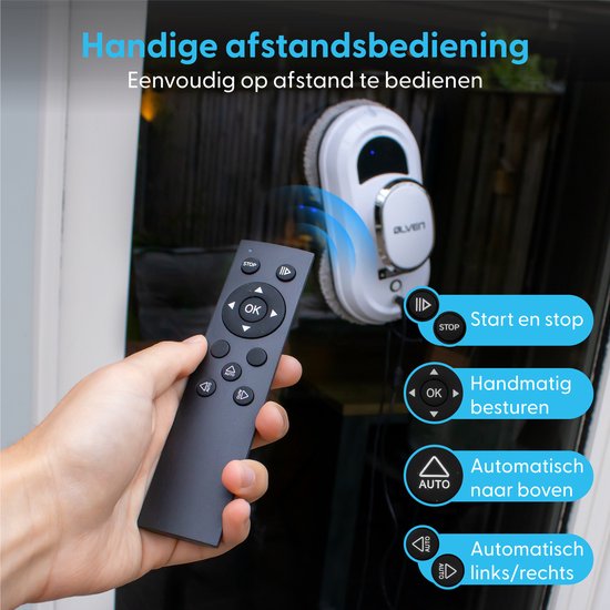 Ølven W11 Robot laveur de vitres - Télécommande incluse - Plug & Play - Anti-chute - Nettoyeur de vitres