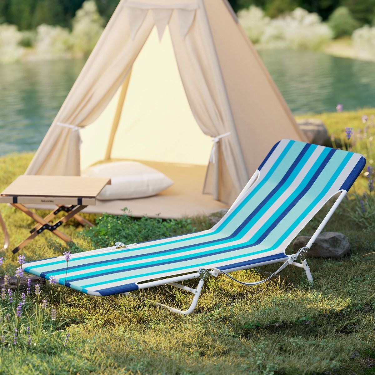 Chaise longue pliable Coast en 2 parties - Réglable sur 5 positions - Bleu marine - 186 x 55 x 30 cm