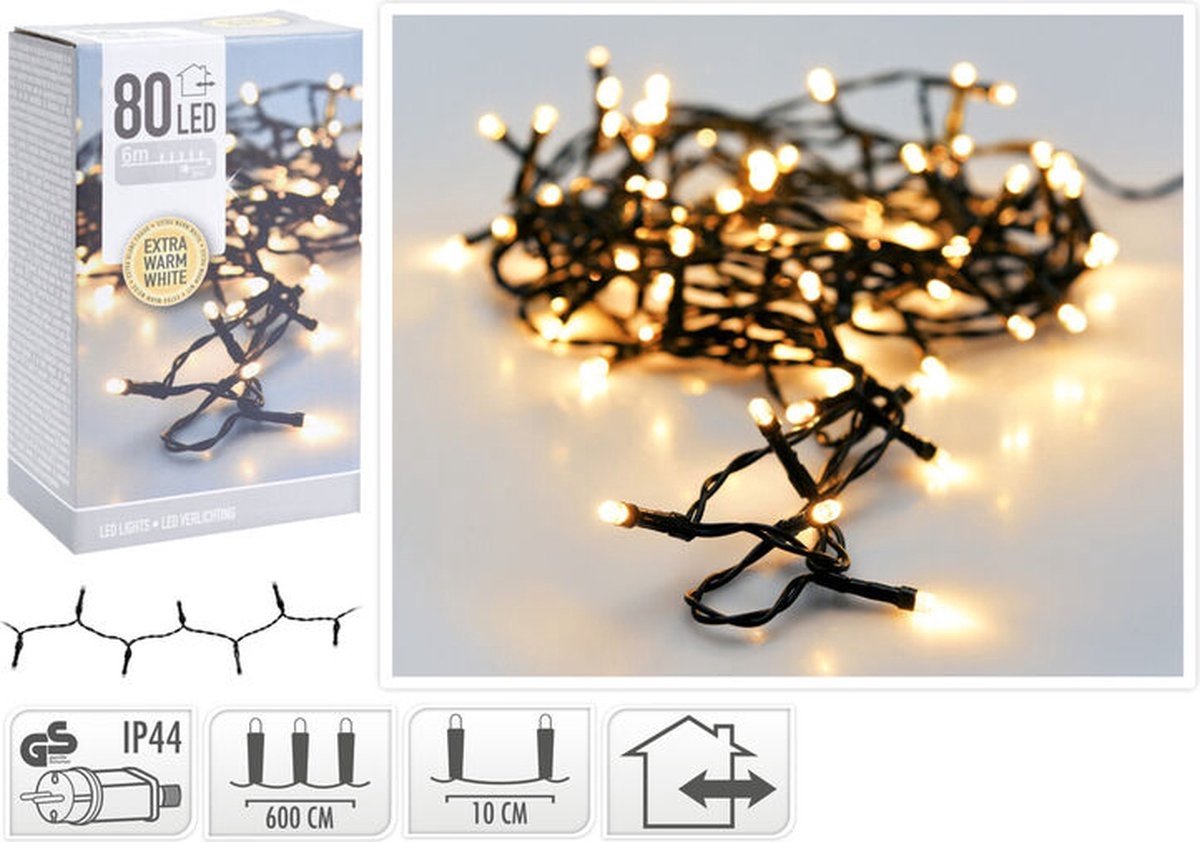 Lumières de Noël LED 9 m - 120 LED - Blanc extra chaud - Intérieur et extérieur - Avec adaptateur IP44
