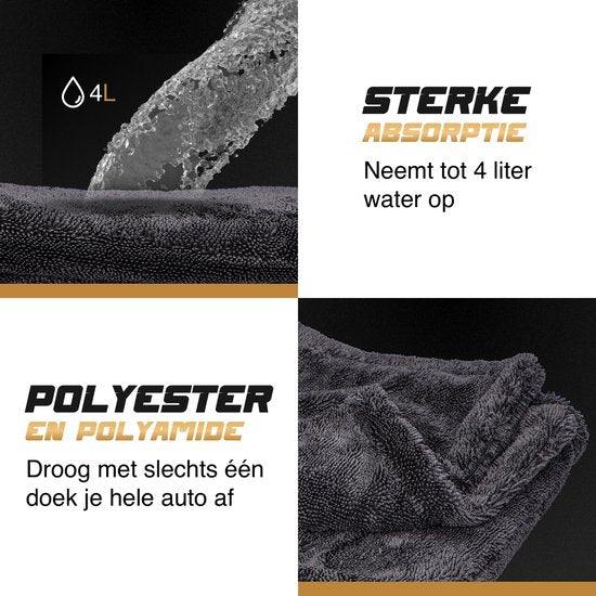 ALPHACARE - Serviette sèche + gant de lavage Voiture - Moto - Salle de bain - Séchage rapide - 60 x 80 - 600 GSM - Gris