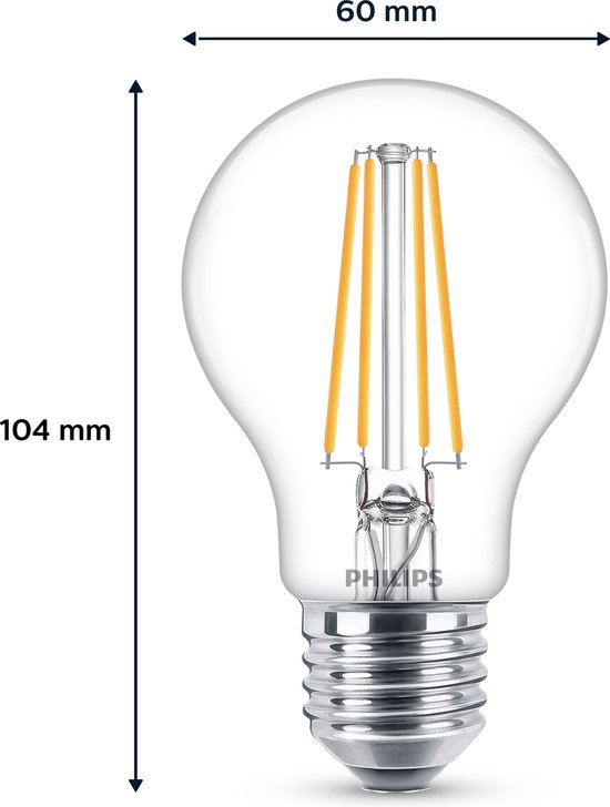 Ampoule LED Philips à faible consommation d'énergie, transparente - 60 W - culot E27 - lumière blanc chaud - lot de 6 - Réduisez vos factures d'électricité