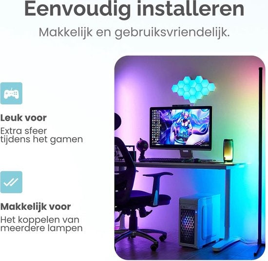Gologi Smart Floor Lamp LED - Lampe d'angle - Industrielle - Debout - Salon - Dimmable - RGBW - Avec App - Noir