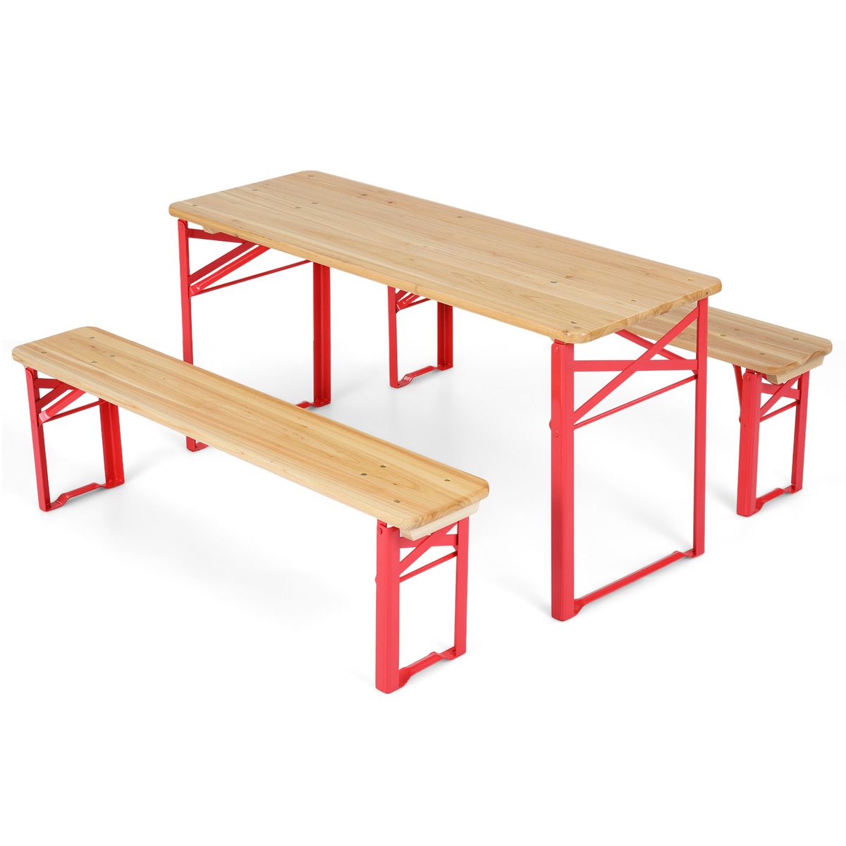 Ensemble de pique-nique pour enfants Coast - table de pique-nique pliable avec 2 bancs - bois de sapin et métal - rouge