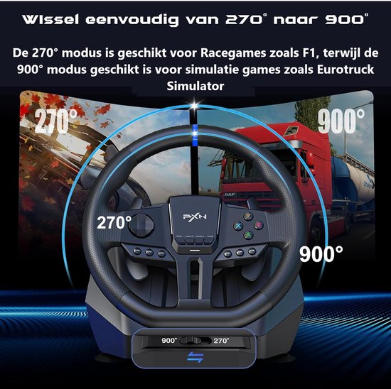 PXN - V900 Gen 2 - Volant de course - Avec pédales et palettes - 270 / 900° - Volant de jeu - Compatible avec PS4 - PC - PS3 - Switch - Xbox Series X/S