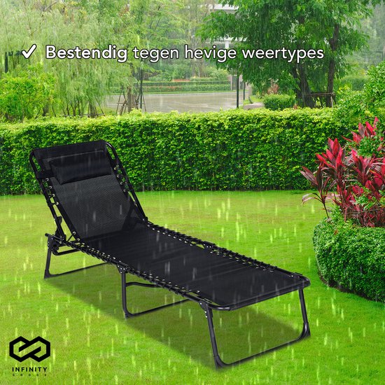 Infinity Goods Ligbedden (set van 2) - Opvouwbaar - Inclusief Hoofdkussen - Zonnebedden - Ligstoelen - Verstelbaar - Tuin - Weerbestendig - Antraciet