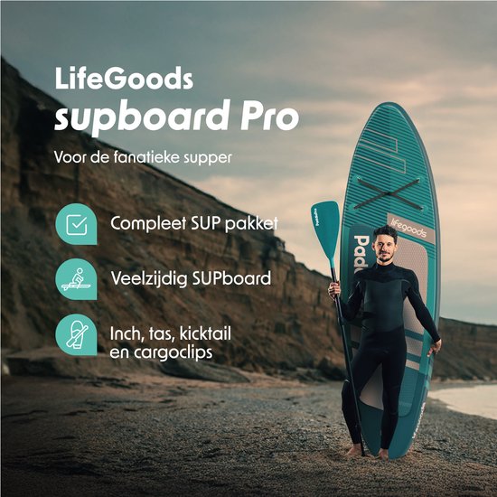 LifeGoods PaddlePro SUP Board Pro - Pro Set - Planche à pagaie gonflable - Max. 150KG - 320x81cm - Deep Aqua