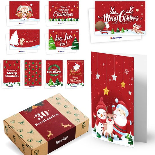 Sparklyn 30x Luxury Double-Sided Christmas Cards with Envelopes Sets - Blank - 15x10 cm - Christmas Cards 2023 - Modern