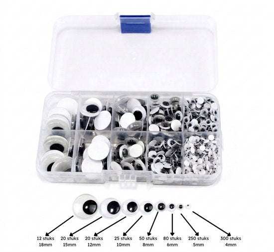 Yeux mobiles Faas - 750 pièces - Yeux autocollants pour loisirs créatifs - Bricolage pour enfants - Différentes tailles