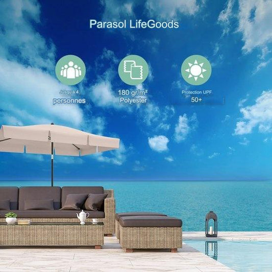Parasol - LifeGoods - Jardin & Balcon - 200 x 125 cm - Inclinable à 30° - Imperméable - Avec Housse - Taupe