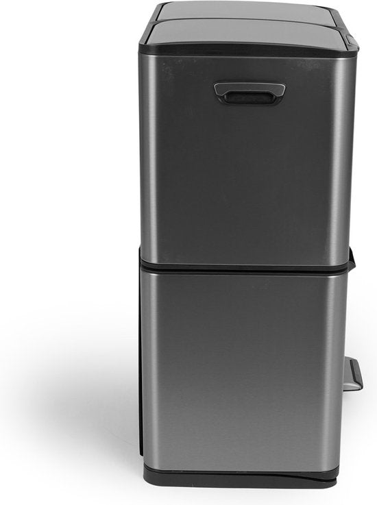 Umuzi Poubelle de nettoyage - 60L - Fermeture douce - Gris métallique - Séparation des déchets 3 bacs - 47 x 39 x 72
