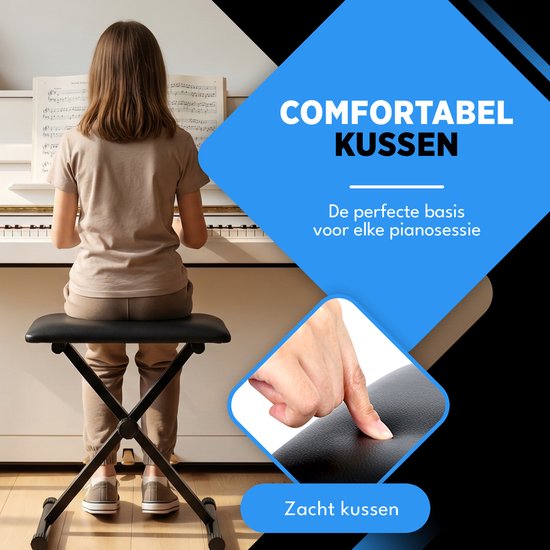 Finesse Piano Stool - pliable - réglable en hauteur - avec coussin - banc de piano - chaise de piano - noir