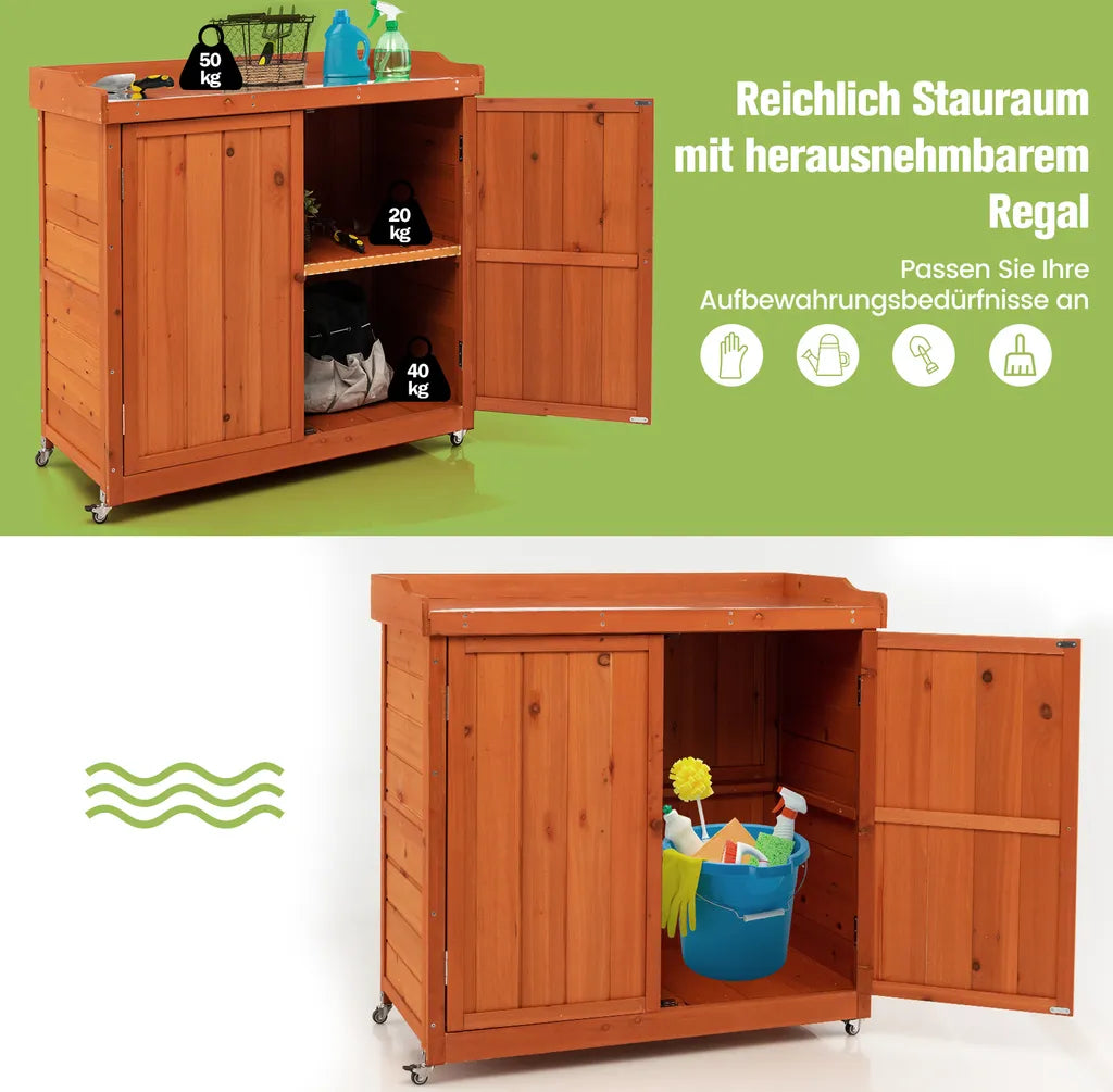 Armoire de rangement Coast - Bois - Déplaçable - Étagères - Roulettes - Jardin - Marron