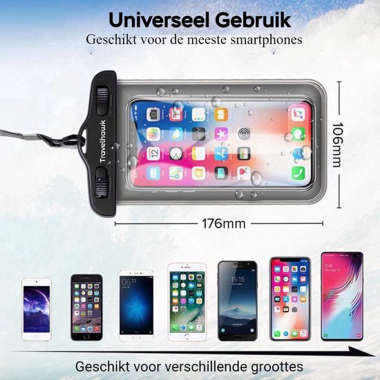 Travelhawk Waterproof Phone Cases - Drybag Set of 2 - Underwater Case - Waterproof phone pouch - Convient à tous les Smartphones - Egalement pour passeport et cartes de débit - Transparent - Eau - Vacances - Natation - Téléphone - Waterproof