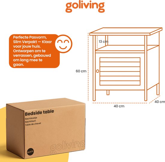 Goliving Table de chevet - 40 x 40 x 60 cm - Meuble de rangement avec porte et étagères - Bois - Industriel - Table d'appoint moderne - Noir