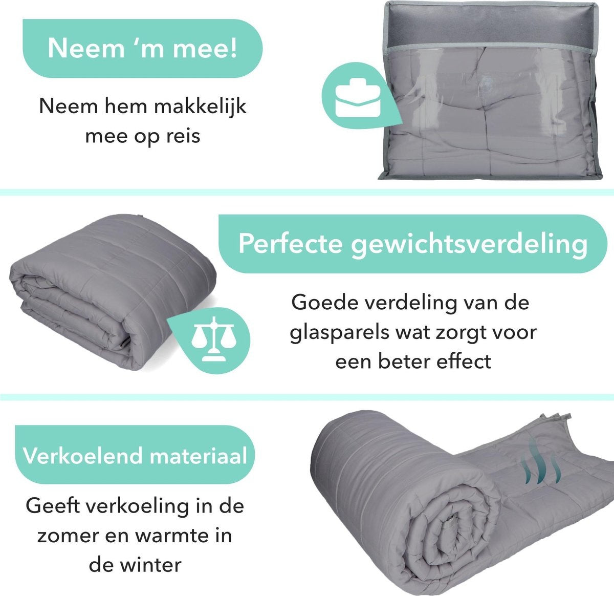 Litollo Weighted Blanket 7 kg - Couverture lestée - 4 saisons - Gris - 140x200cm - Garantie 5 ans incluse