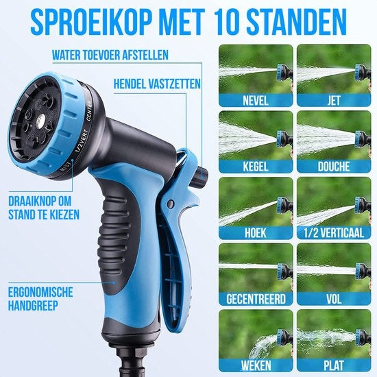 Strex Flexible Garden Hose 30M with Sprinkler Head - Extendable - Including Couplings, Suspension Hook & Storage Bag