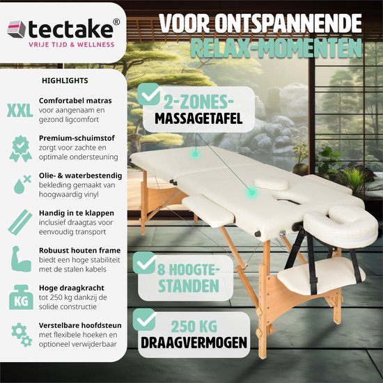 Table de massage mobile 2 zones beige - 5cm + sac de transport - 401462