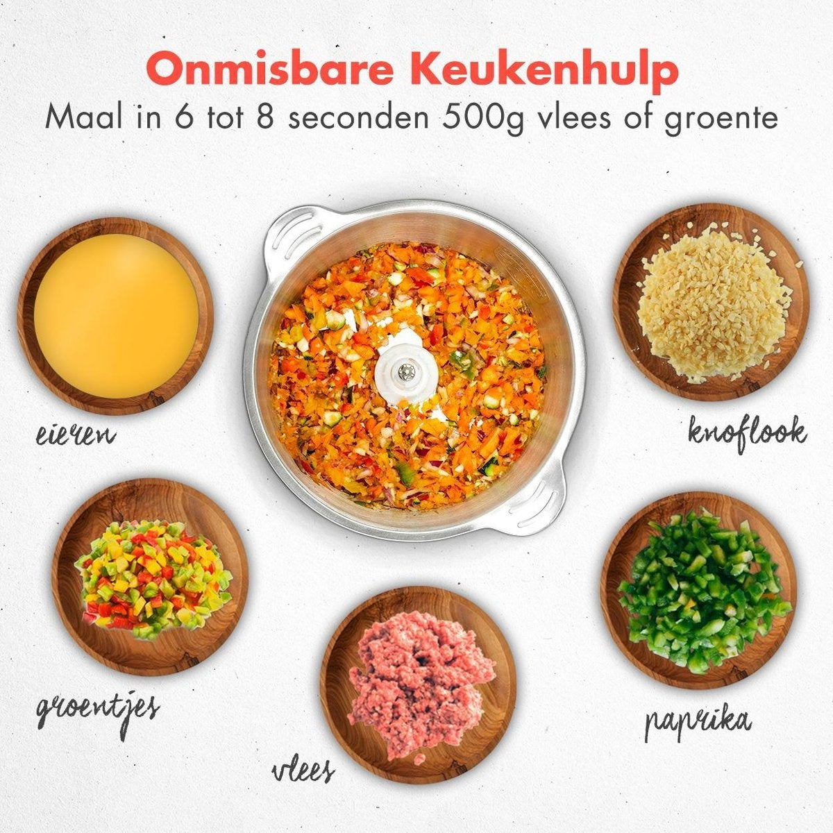 KitchenBrothers Hachoir électrique - 2 vitesses - 300 W - 1.8 L - Bol en acier inoxydable