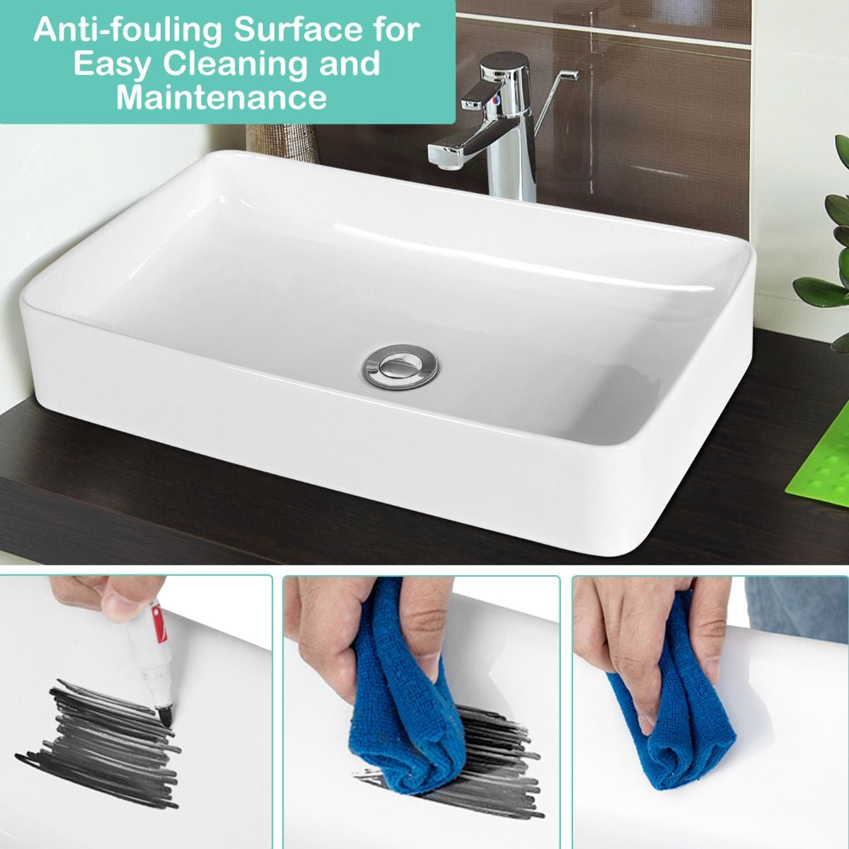 Coast Basin Ceramic with Drain - 60 x 35 x 11 cm - White