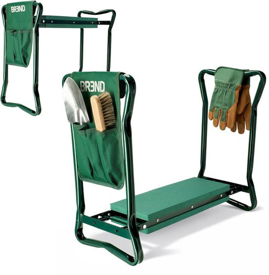 Tabouret de jardin pliable avec repose-genoux - Mousse EVA – Jusqu'à 150 kg - Structure en acier avec poches à outils – Pour s'asseoir et s'agenouiller - BREND BR-2252