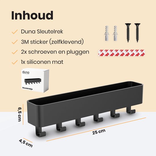 Porte-clés Duna - Porte-clés - Autocollant - Porte-clés moderne avec tapis en silicone - Acier inoxydable - Noir