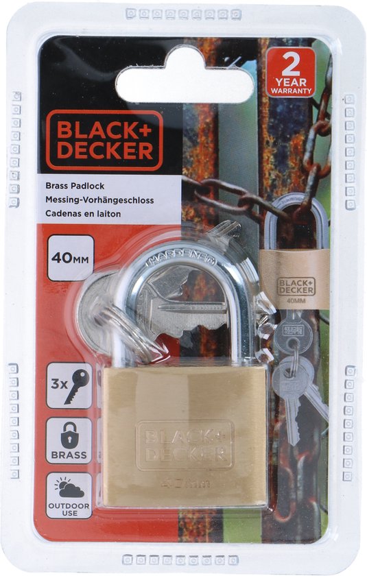 Cadenas avec clé - BLACK+DECKER - 40mm - 3 clés incluses - Serrure en laiton massif