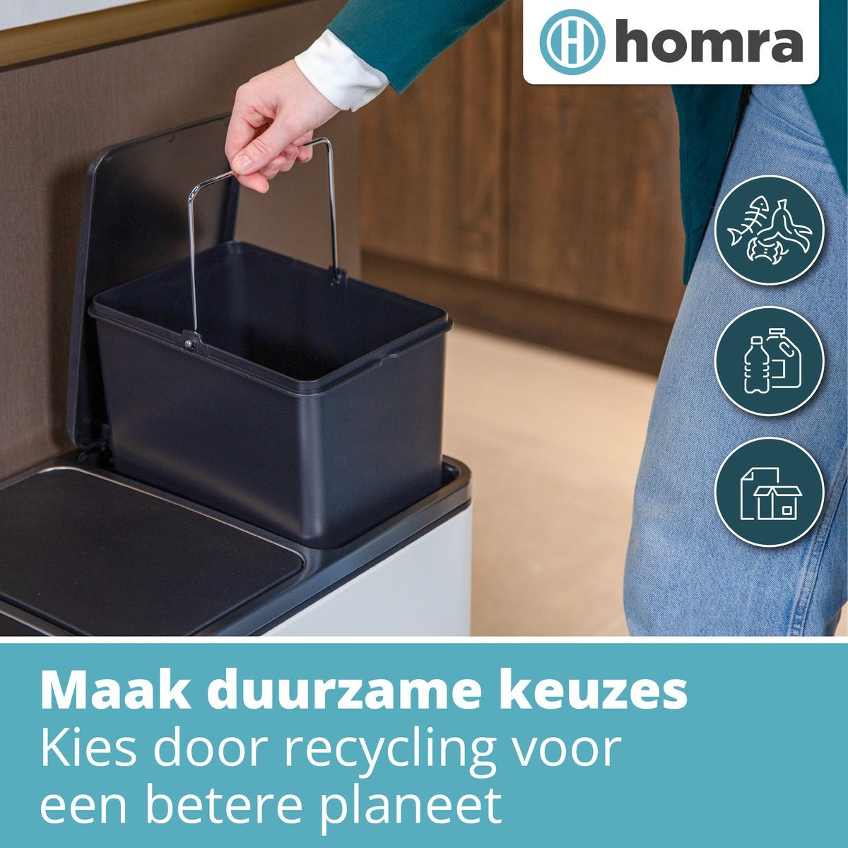 Poubelle de tri sélectif - Homra SPARQ - 3 x 18 L de capacité - 54 L - Blanc - acier inoxydable