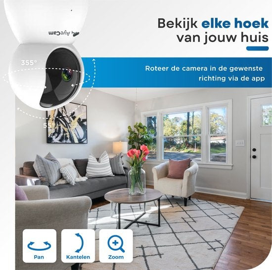 AyeCam Caméra de sécurité - Avec App - WiFi - Détecteur de mouvement - Incl. 32GB SD - Caméra de sécurité - Caméra pour animaux de compagnie