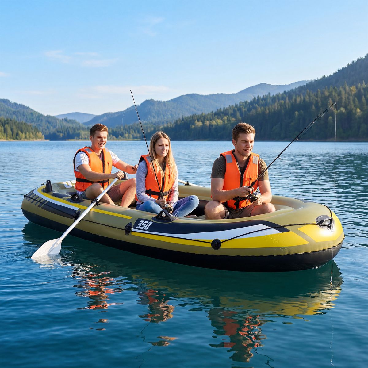Bateau de pêche gonflable Coast - 3 chambres à air - pagaies et pompe incluses - vert - 305 x 136 x 42 cm