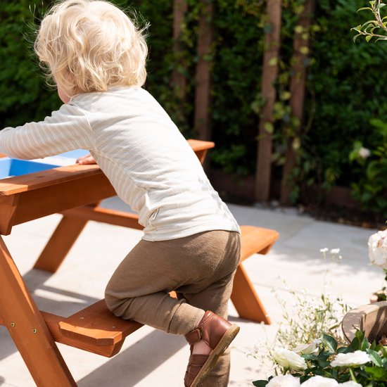 Table de pique-nique Sunny Dave « Zand & Water » en marron pour enfants - Table de pique-nique multifonctionnelle avec 2 bacs amovibles en plastique - Bois certifié FSC