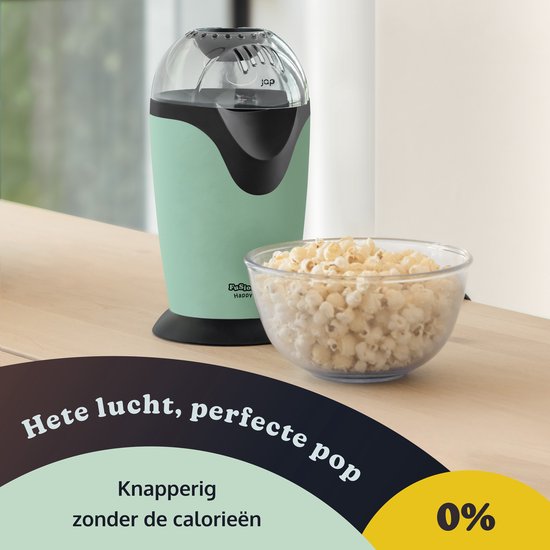 JAP Appliances Happy Pops - Machine à pop-corn rétro (2-3 personnes) 1200W - Cuillère à mesurer et à faire fondre le beurre incluse - Prêt en 3 minutes - Sans huile - Vert
